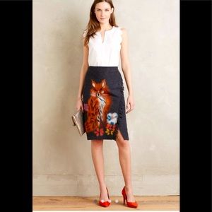 Anthropologie Troubadour Fringed Fox Skirt - gray wool with hand painted details
